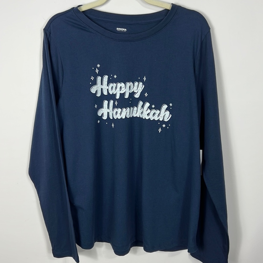 Sonoma Happy Hanukkah blue white long sleeve top size XXL NWT